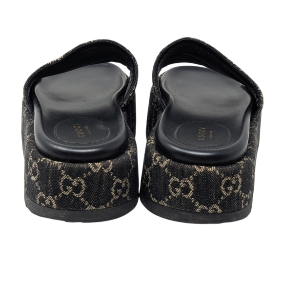 Gucci Jacquard Black Denim GG Monogram Angelina Platform Slide Sandal EU 38.5 - Picture 7 of 14